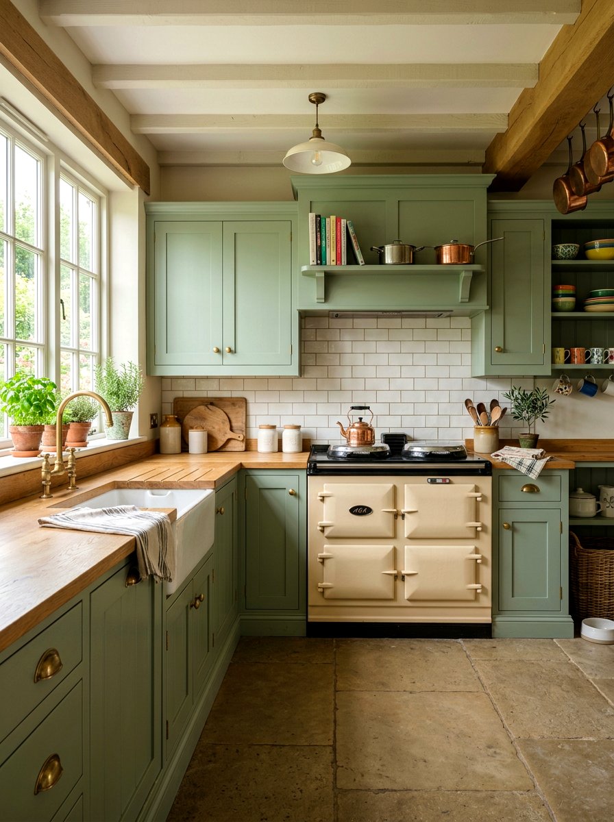 Cream Range Cooker Sage Green Cabinets - 30 cream appliance kitchen ideas