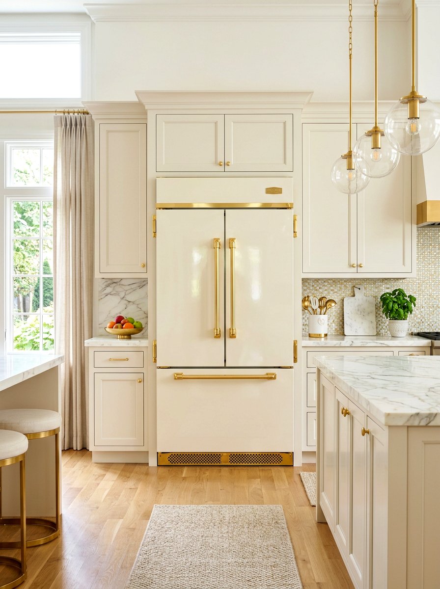 Cream Refrigerator Gold Accents - 30 cream appliance kitchen ideas