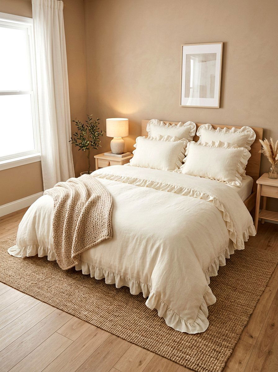 Cream Ruffled Linen Bedding - 30 ruffled linen bedding ideas