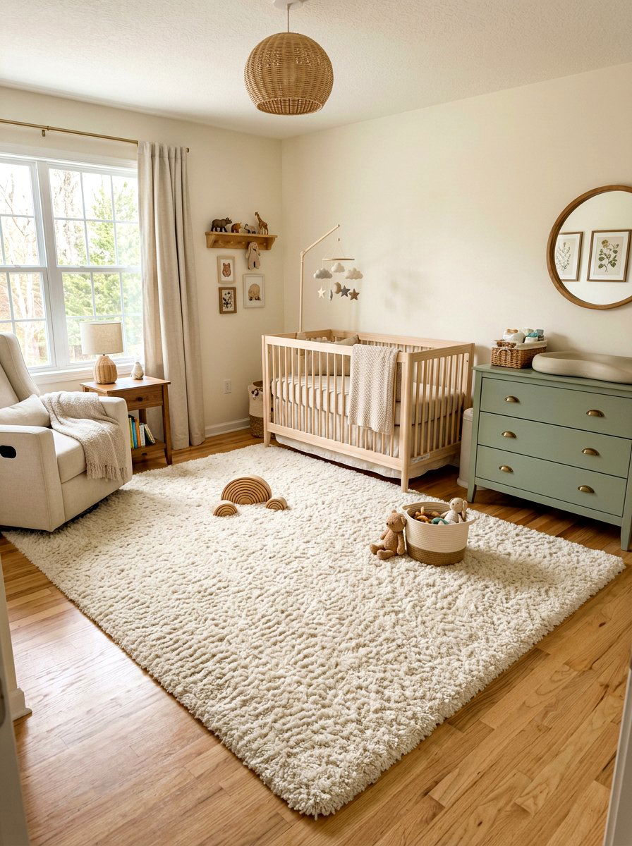 Cream Shag Area Rug - 30 sage and cream nursery ideas