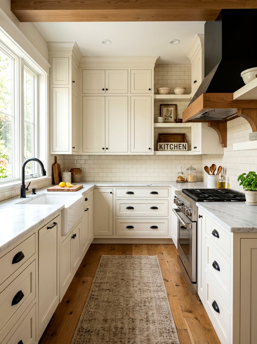 Cream Shaker Cabinets - 30 vintage cottage kitchen ideas