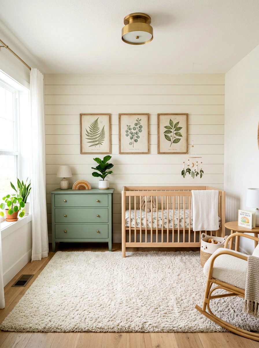 Cream Shiplap Wall - 30 sage and cream nursery ideas