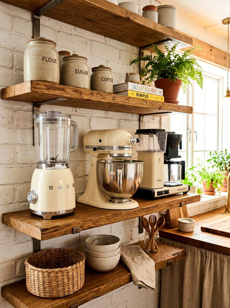 Cream Small Appliances Open Shelving - 30 cream appliance kitchen ideas