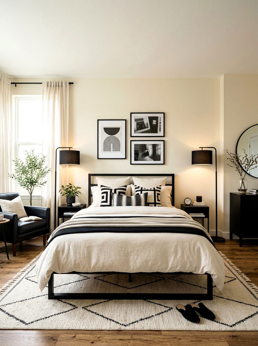 Cream and black bedroom - 30 cream bedroom ideas