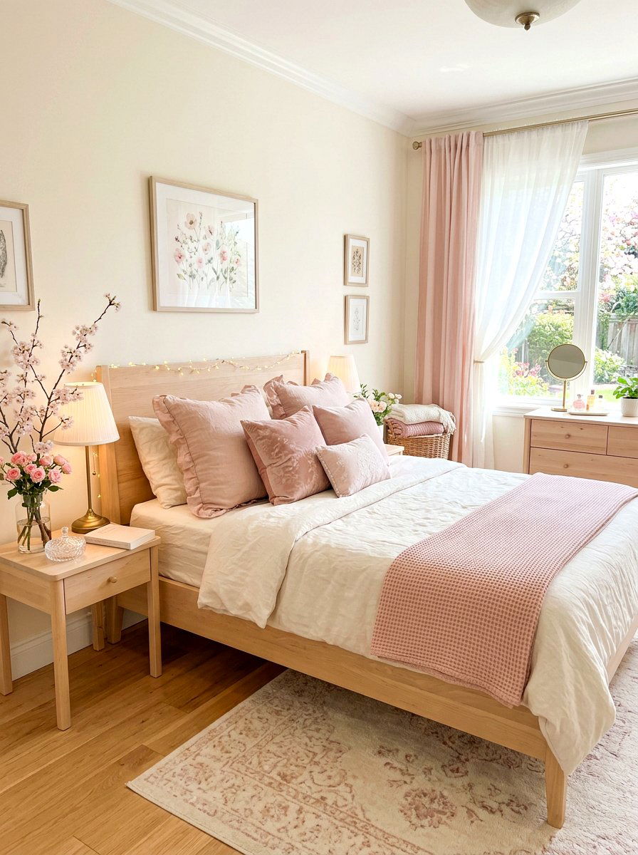 Cream and pink bedroom - 30 cream bedroom ideas