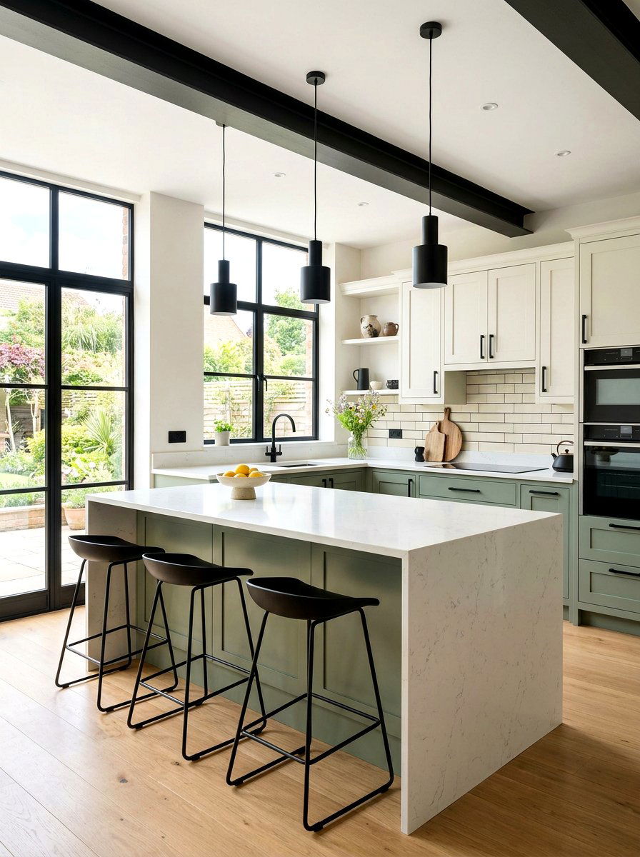 Cream and sage kitchen with black accents - 30 cream and sage kitchen ideas
