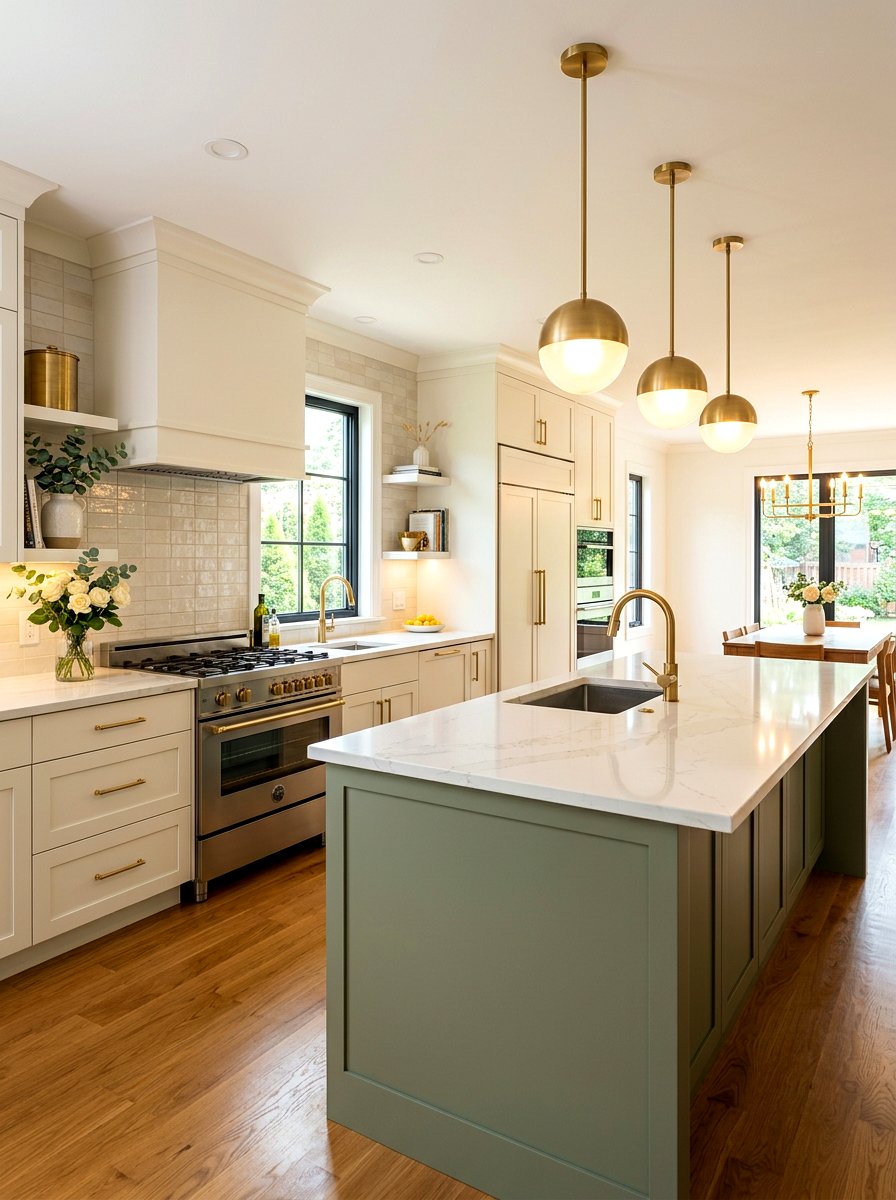 Cream and sage kitchen with brass accents - 30 cream and sage kitchen ideas