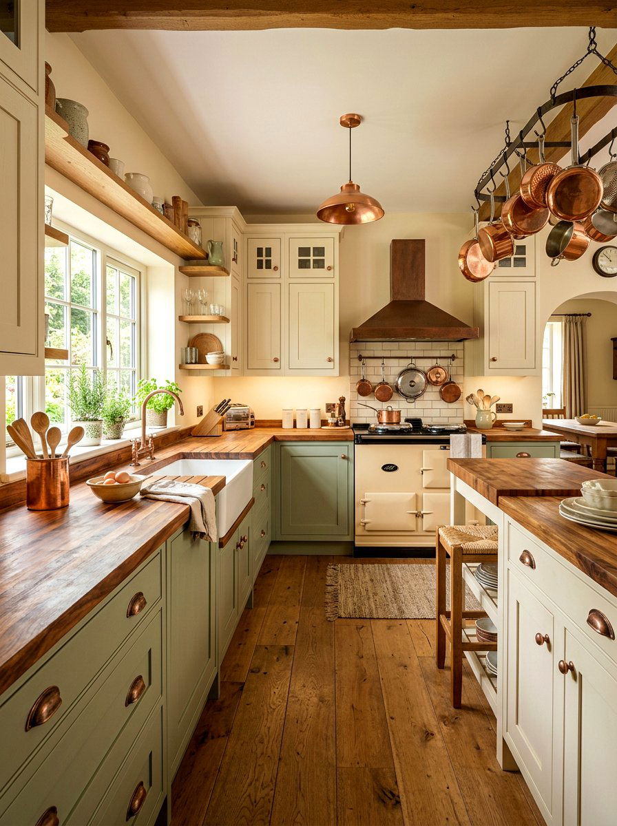 Cream and sage kitchen with butcher block - 30 cream and sage kitchen ideas