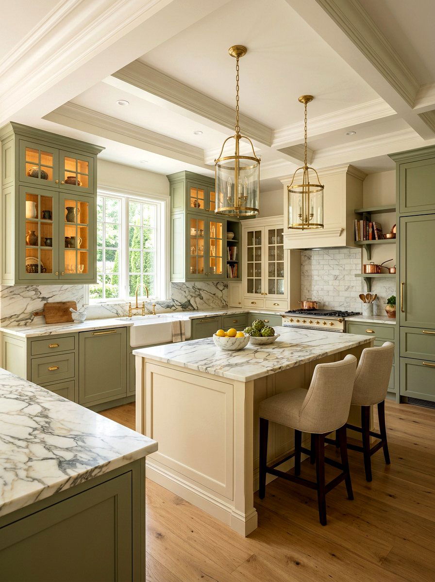 Cream and sage kitchen with marble countertops - 30 cream and sage kitchen ideas