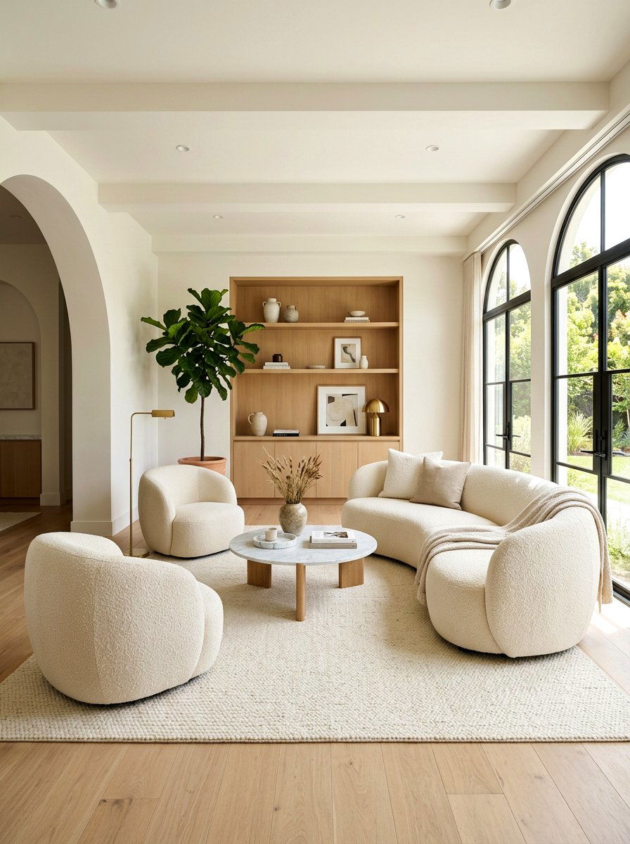 Cream boucle living room - 30 earth tone living space ideas