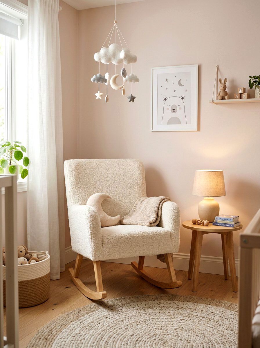 Cream boucle nursery rocking chair - 30 boucle chair corner ideas