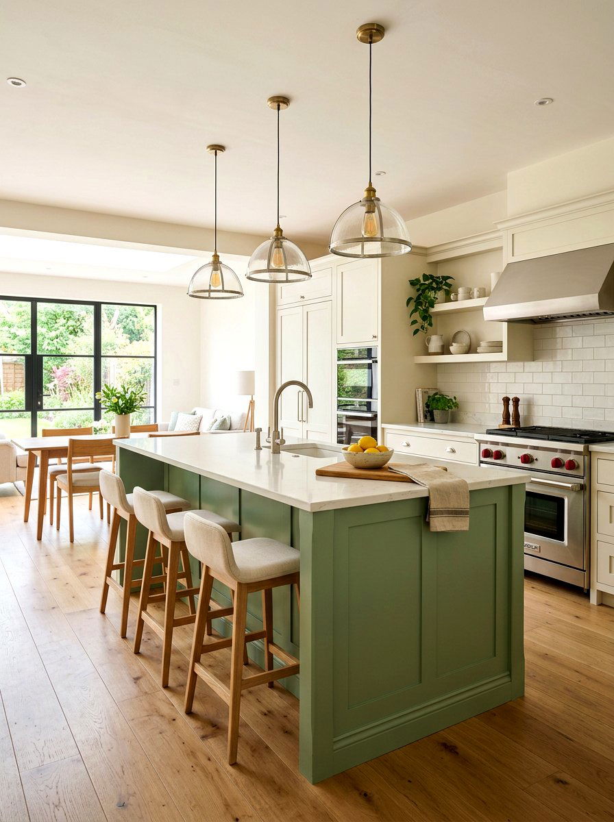 Cream cabinets with sage green island - 30 cream and sage kitchen ideas