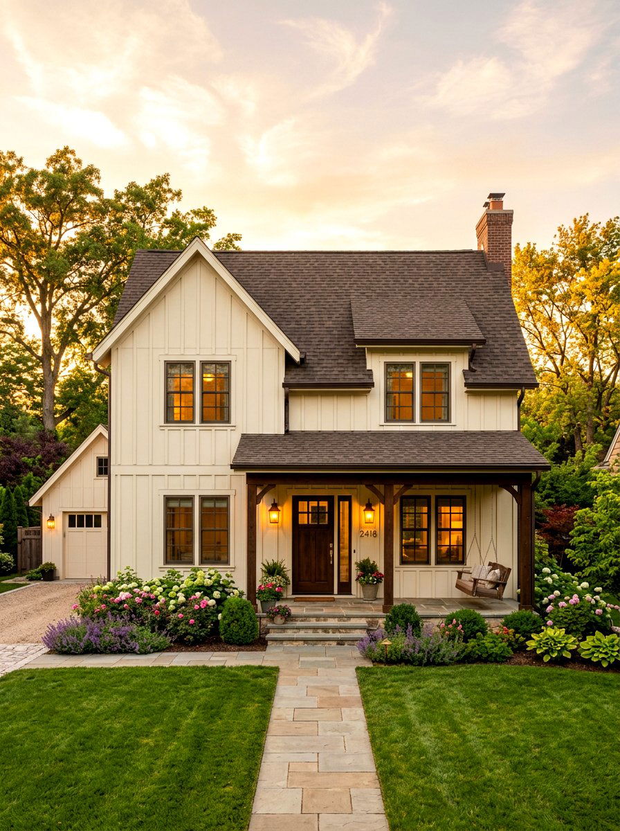 Cream colored board and batten - 30 board and batten exterior trim ideas