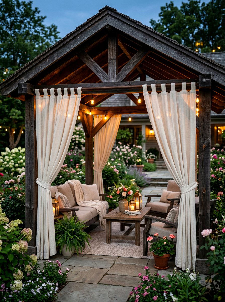 Cream colored tab top curtains - 30 cabana curtain ideas