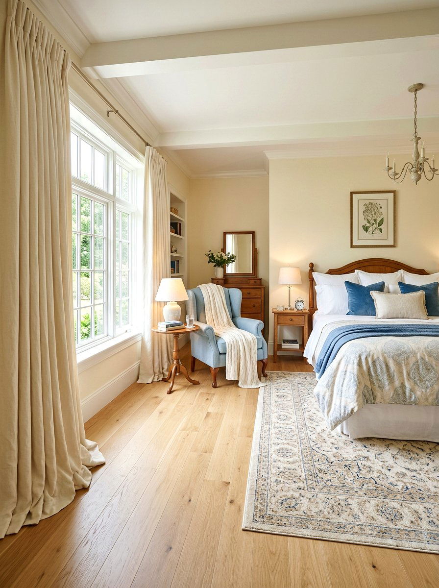 Cream cotton puddled curtains - 30 puddled curtains bedroom ideas