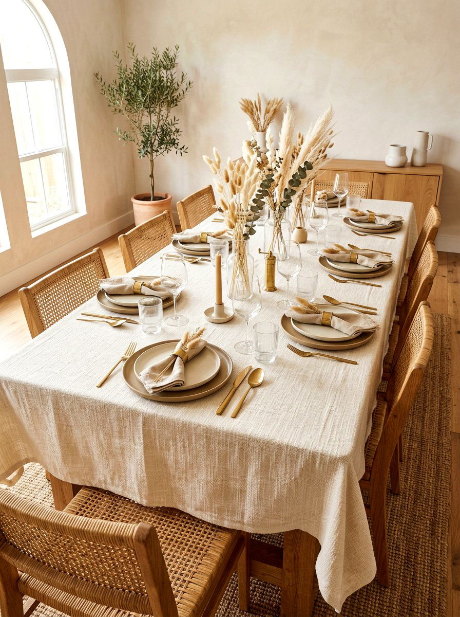 Cream linen tablecloth - 30 neutral tablescape ideas