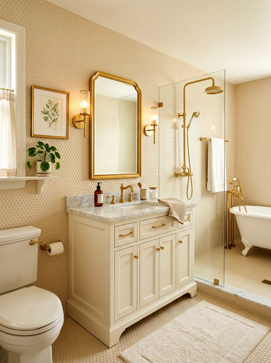 Cream penny tile bathroom - 30 penny tile bathroom ideas