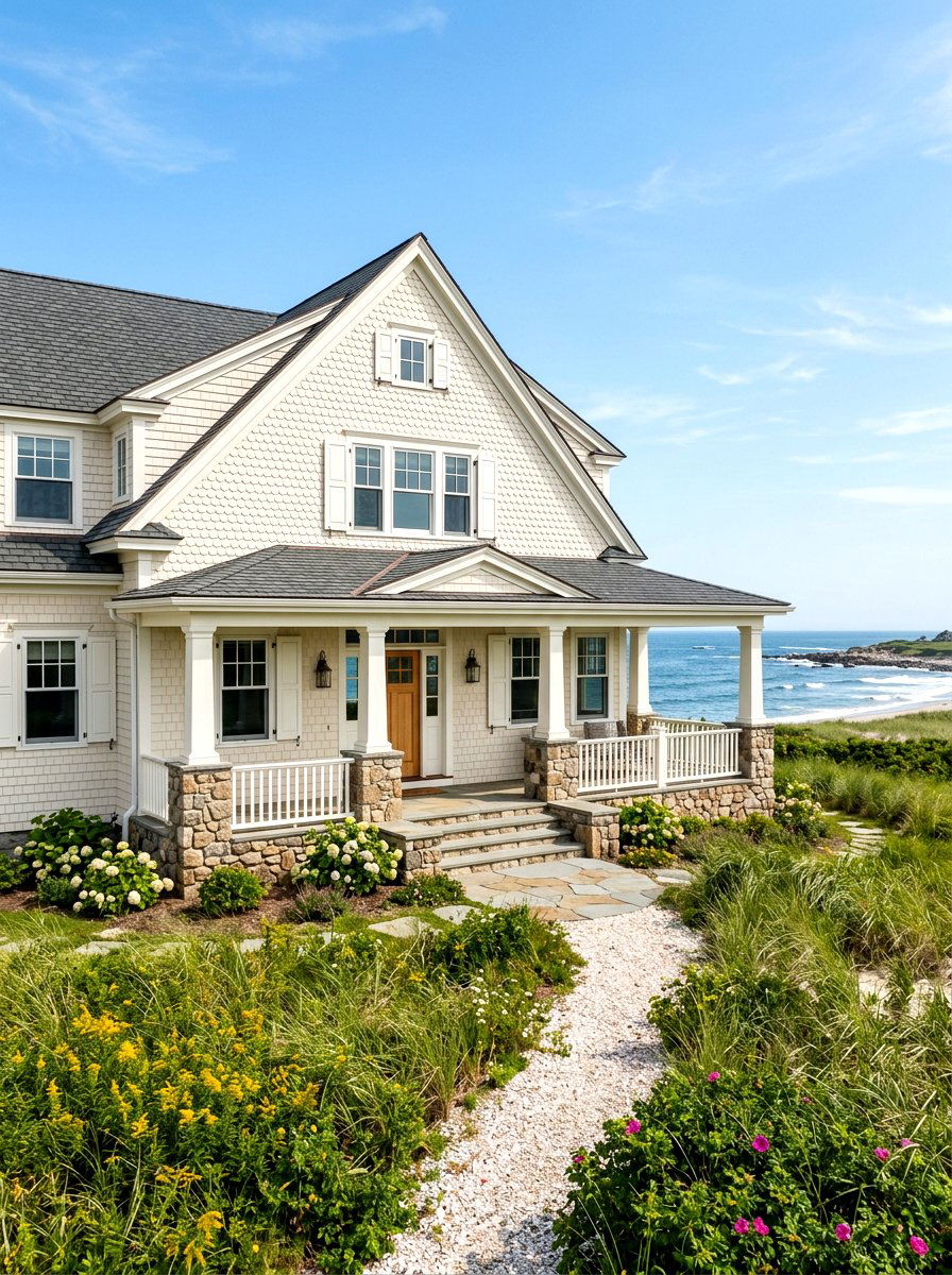 Creamy Wood Shingle House - 30 soft white exterior ideas