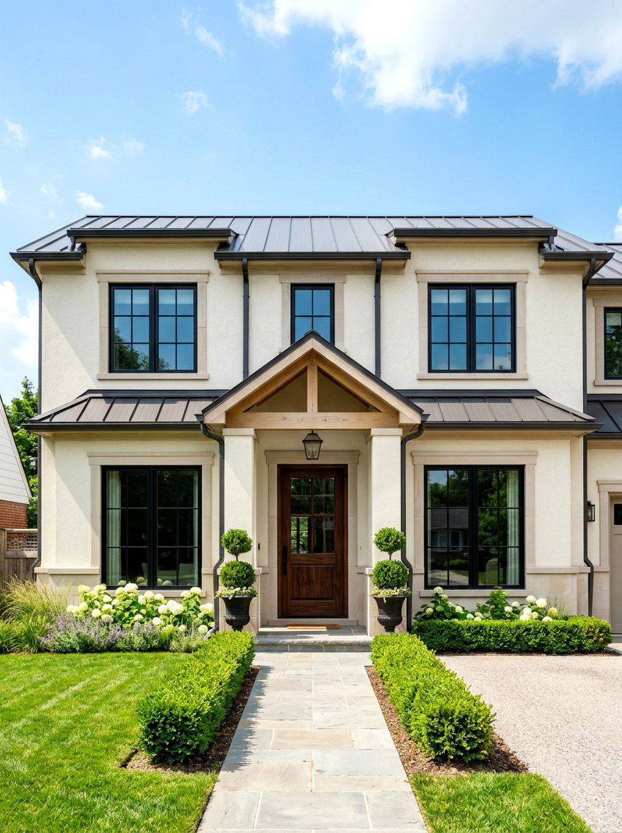 Creamy neutral exterior facade - 30 quiet luxury curb appeal ideas