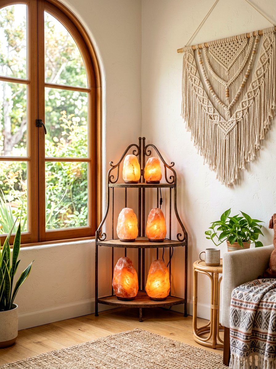 Creative Salt Lamp Tiered Stand - 30 salt lamp corner ideas