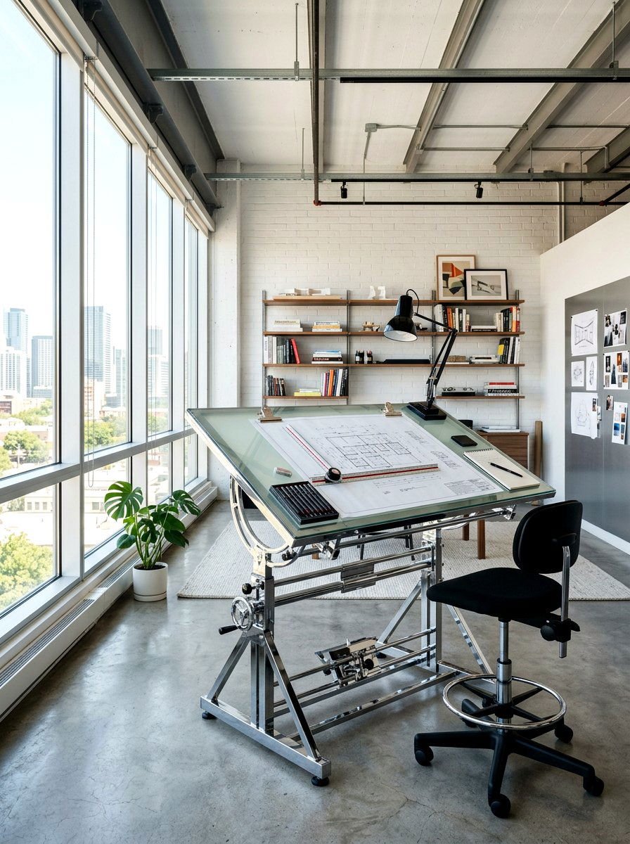 Creative Studio Chrome Drafting Table - 30 chrome accent furniture ideas