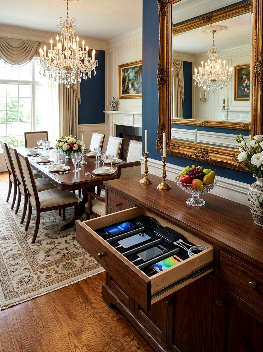 Credenza Charging Drawer - 30 hidden charging drawer ideas