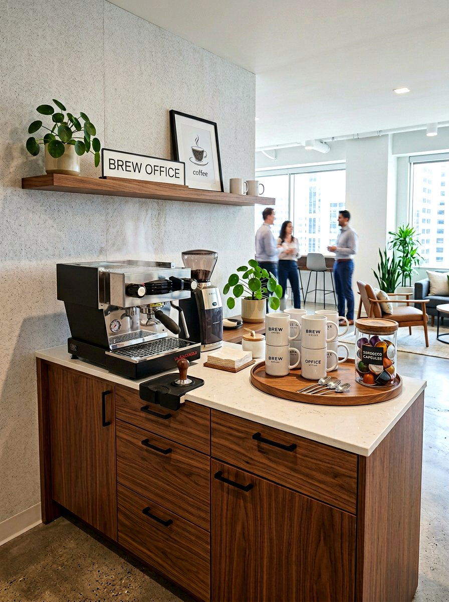 Credenza as coffee bar - 30 office credenza styling ideas