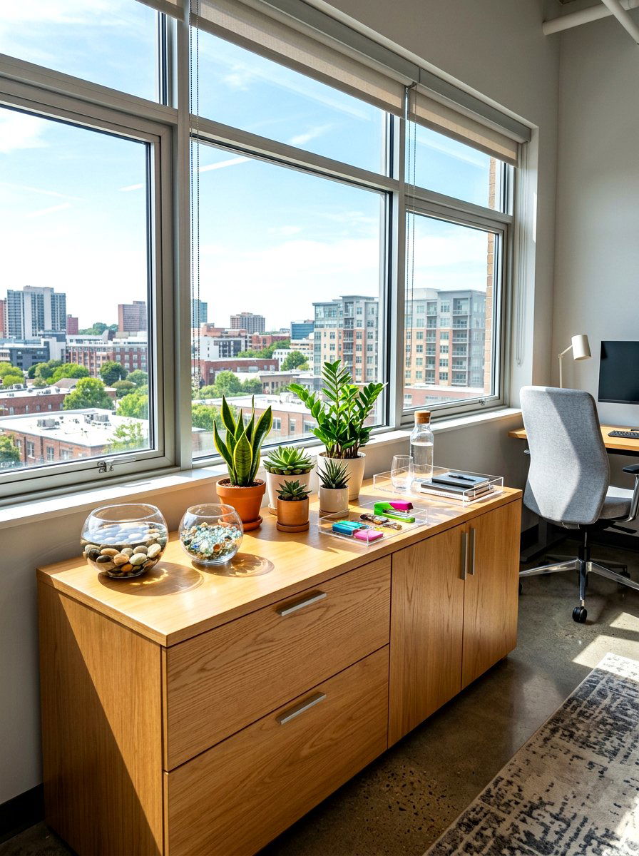 Credenza under office window - 30 office credenza styling ideas