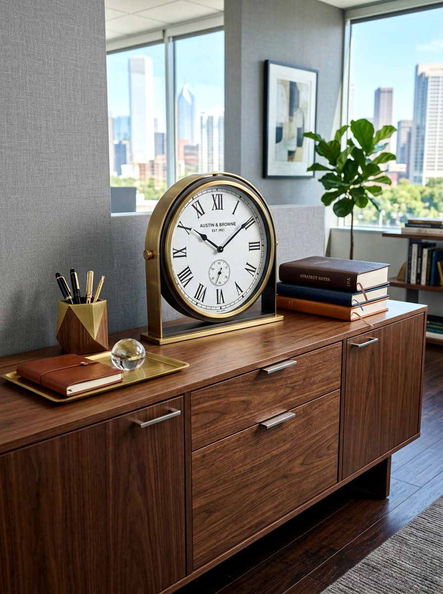 Credenza with desk clock - 30 office credenza styling ideas