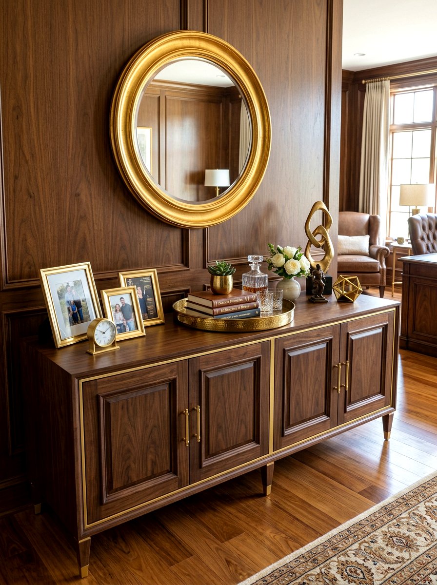 Credenza with gold accents - 30 office credenza styling ideas