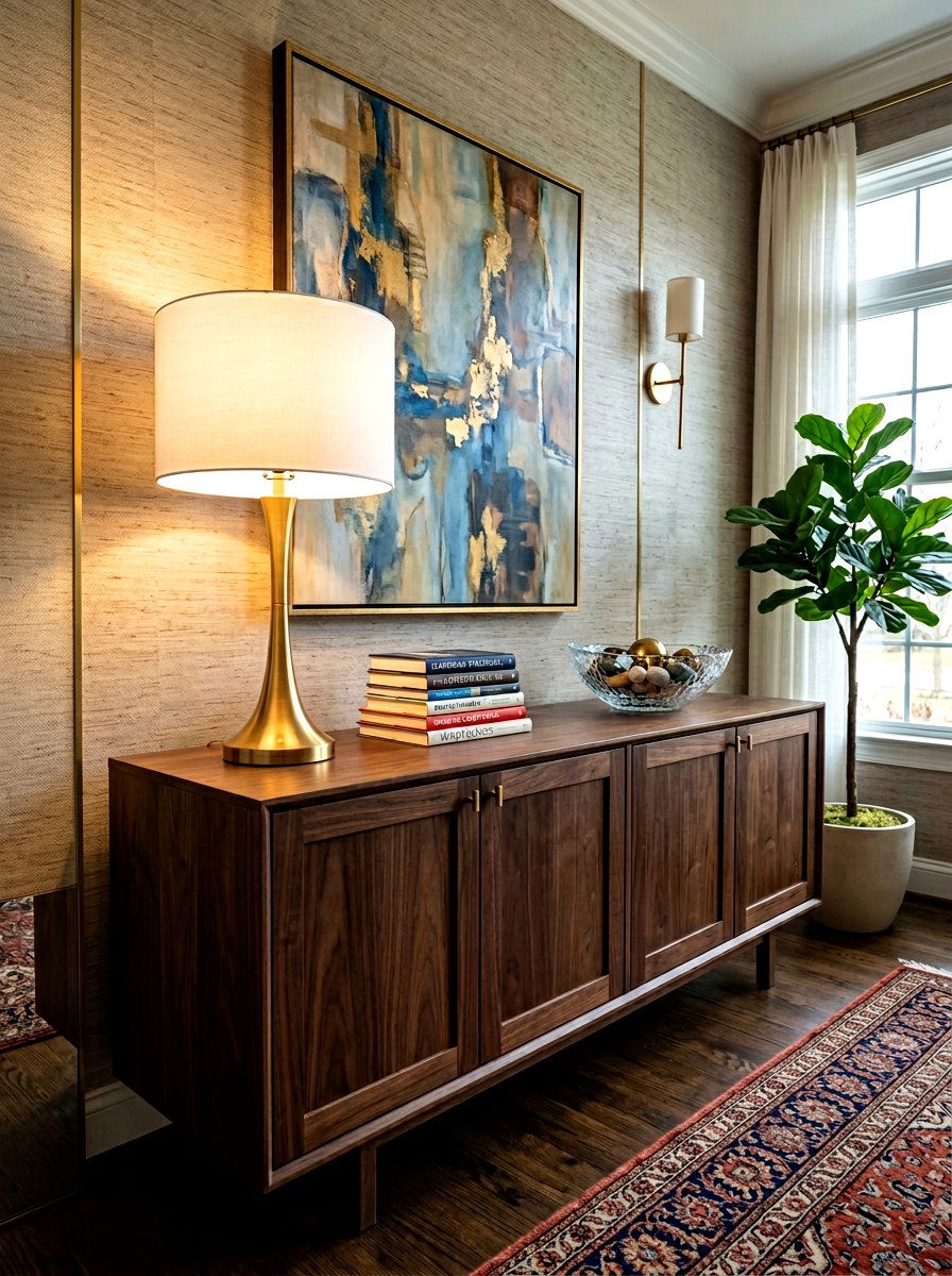 Credenza with table lamp - 30 office credenza styling ideas