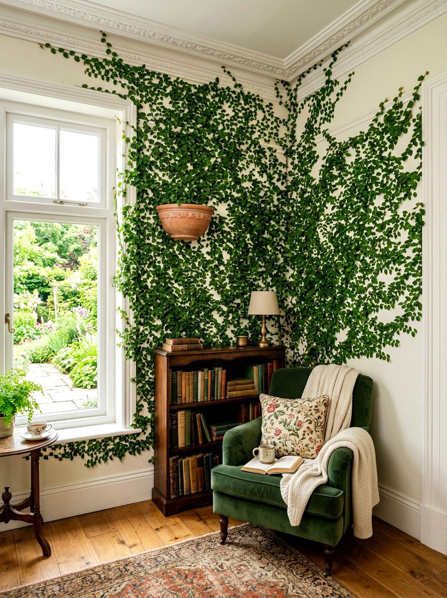 Creeping Fig Wall Corner - 30 corner plant living room ideas