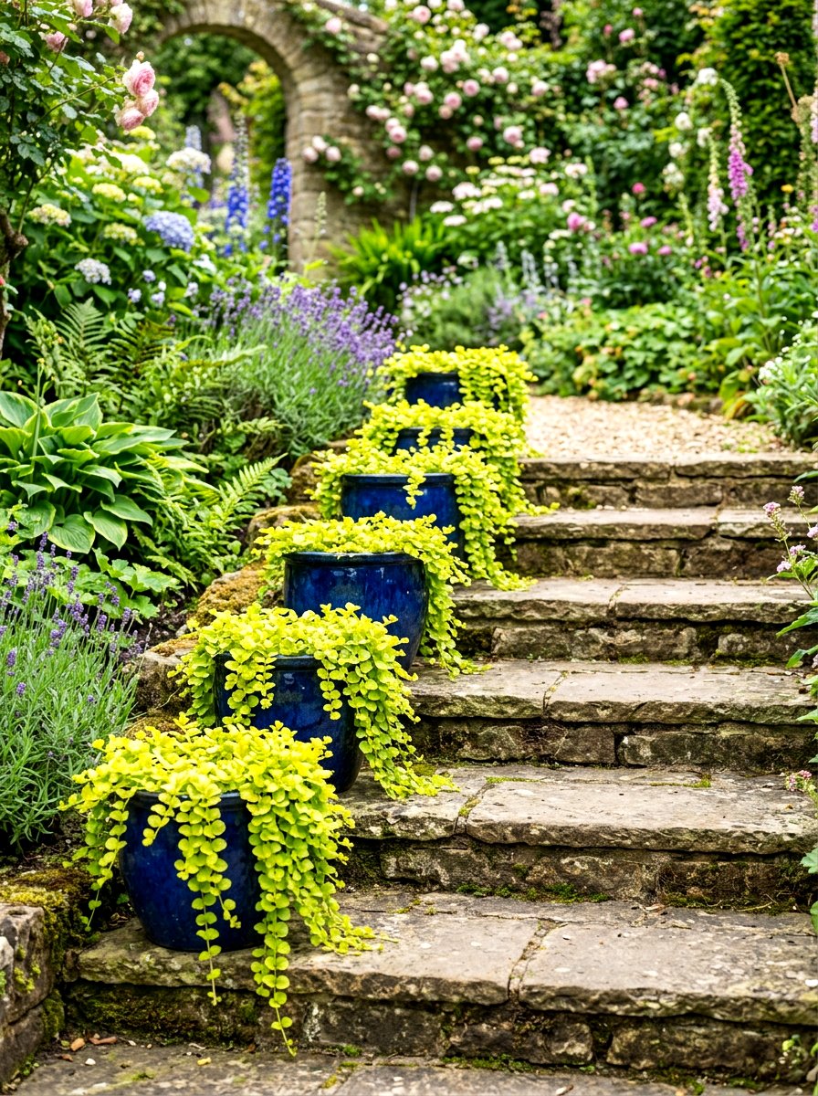 Creeping Jenny Step Pot - 30 porch steps flower pot ideas