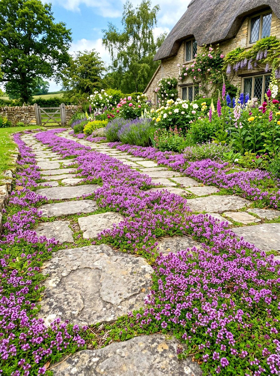 Creeping Thyme Driveway - 30 driveway landscaping ideas