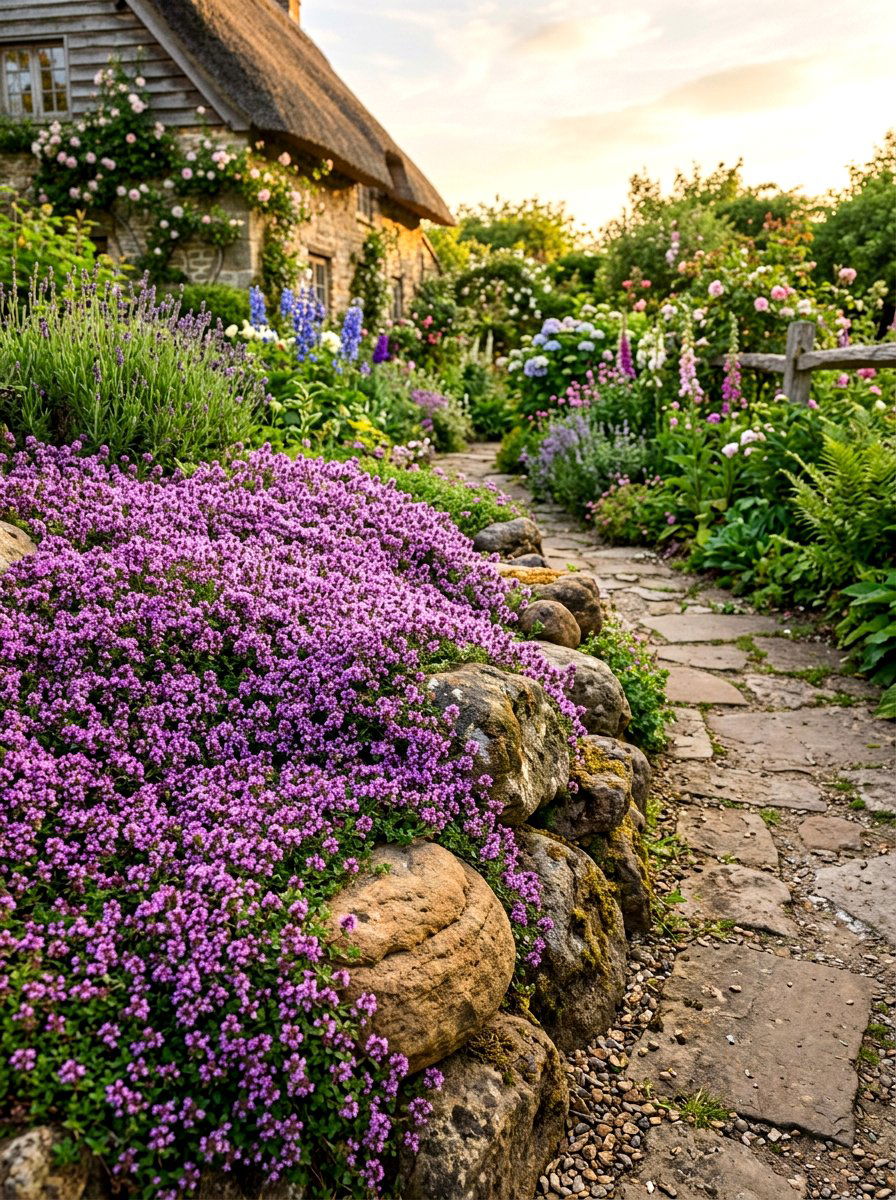 Creeping Thyme Ground Cover - 30 no mow lawn garden ideas