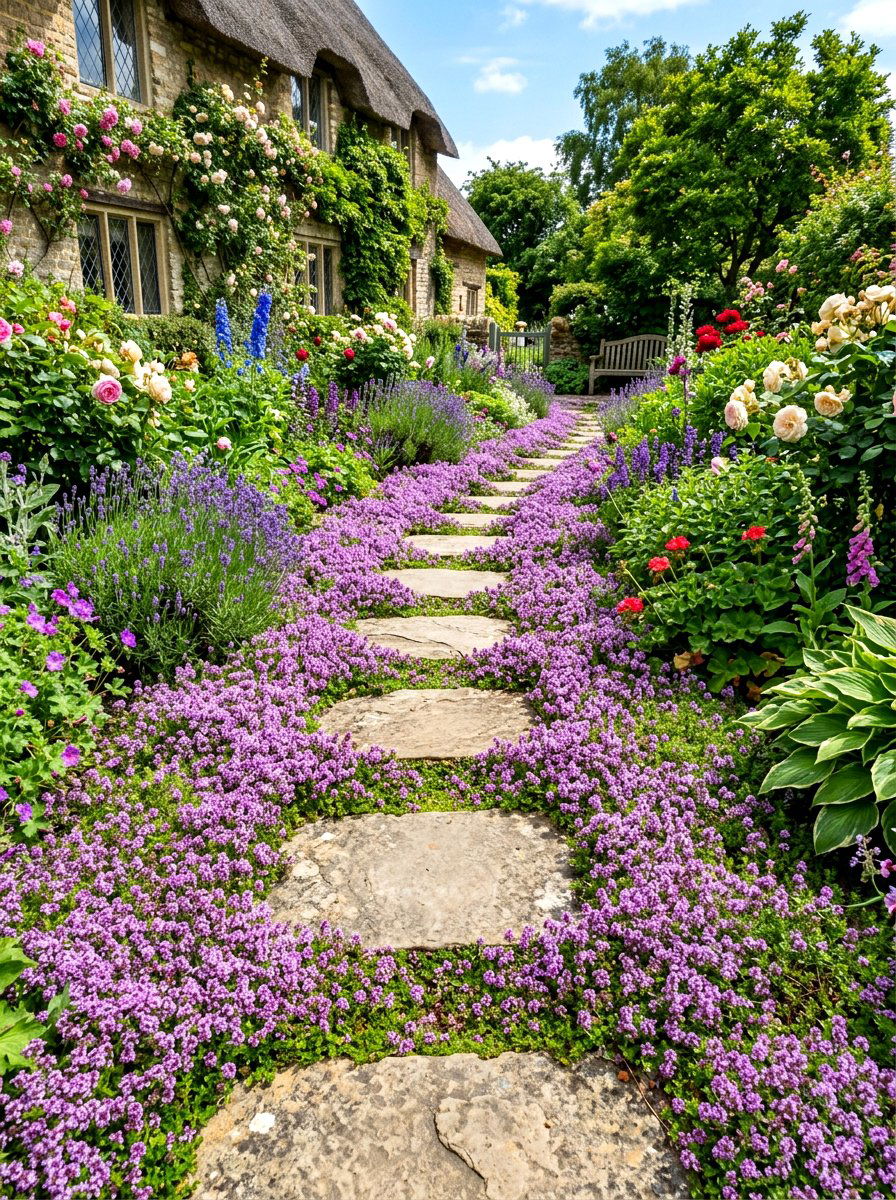 Creeping Thyme Ground Cover - 30 drought tolerant landscaping ideas