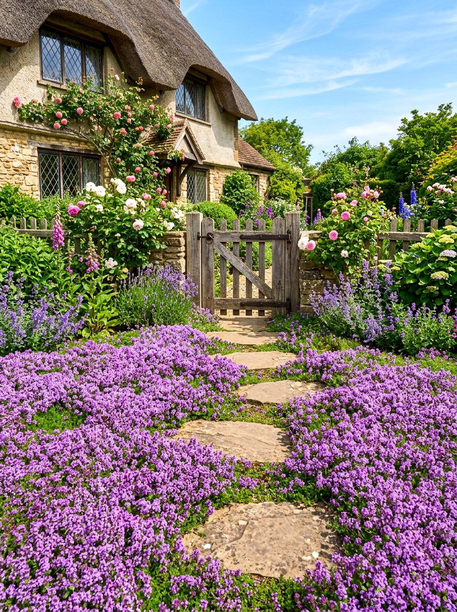 Creeping Thyme Groundcover - 30 no mow front yard ideas