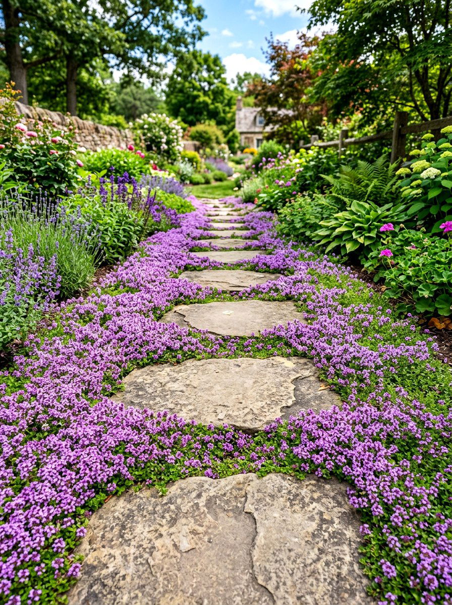 Creeping Thyme Groundcover - 30 low maintenance curb appeal ideas