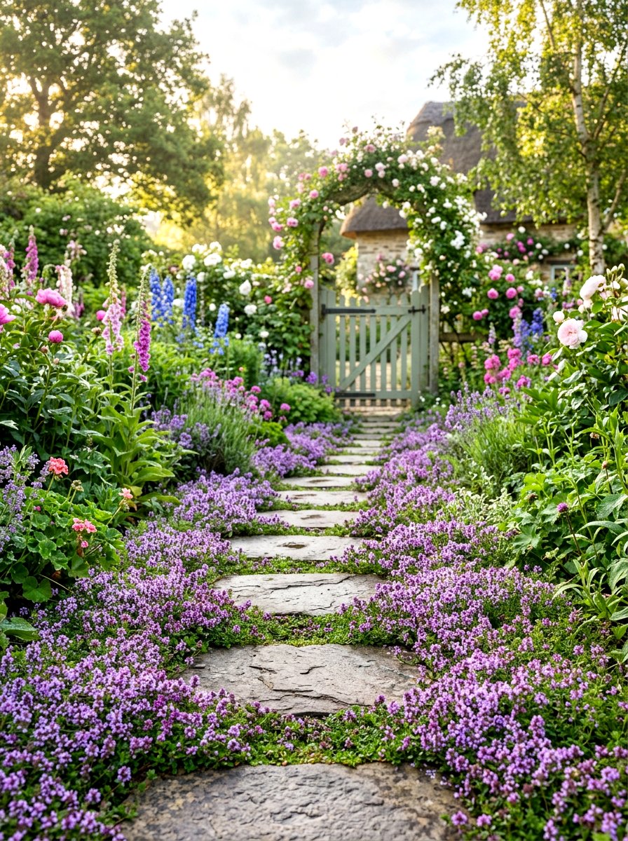 Creeping Thyme Groundcover - 30 low maintenance patio garden ideas