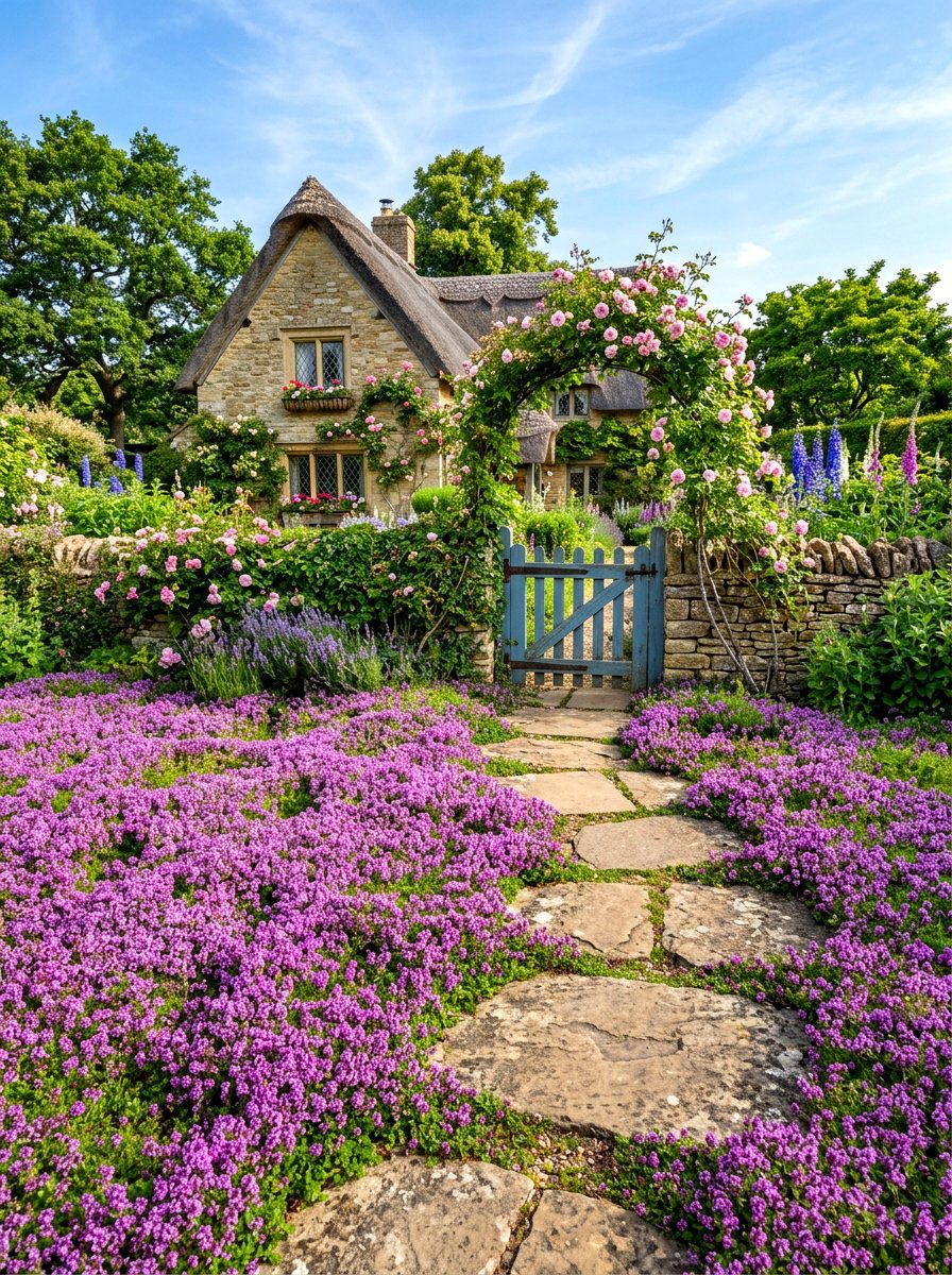 Creeping Thyme Lawn - 30 xeriscape garden ideas