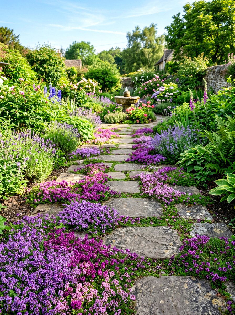 Creeping Thyme Walkway - 30 sensory herb garden ideas