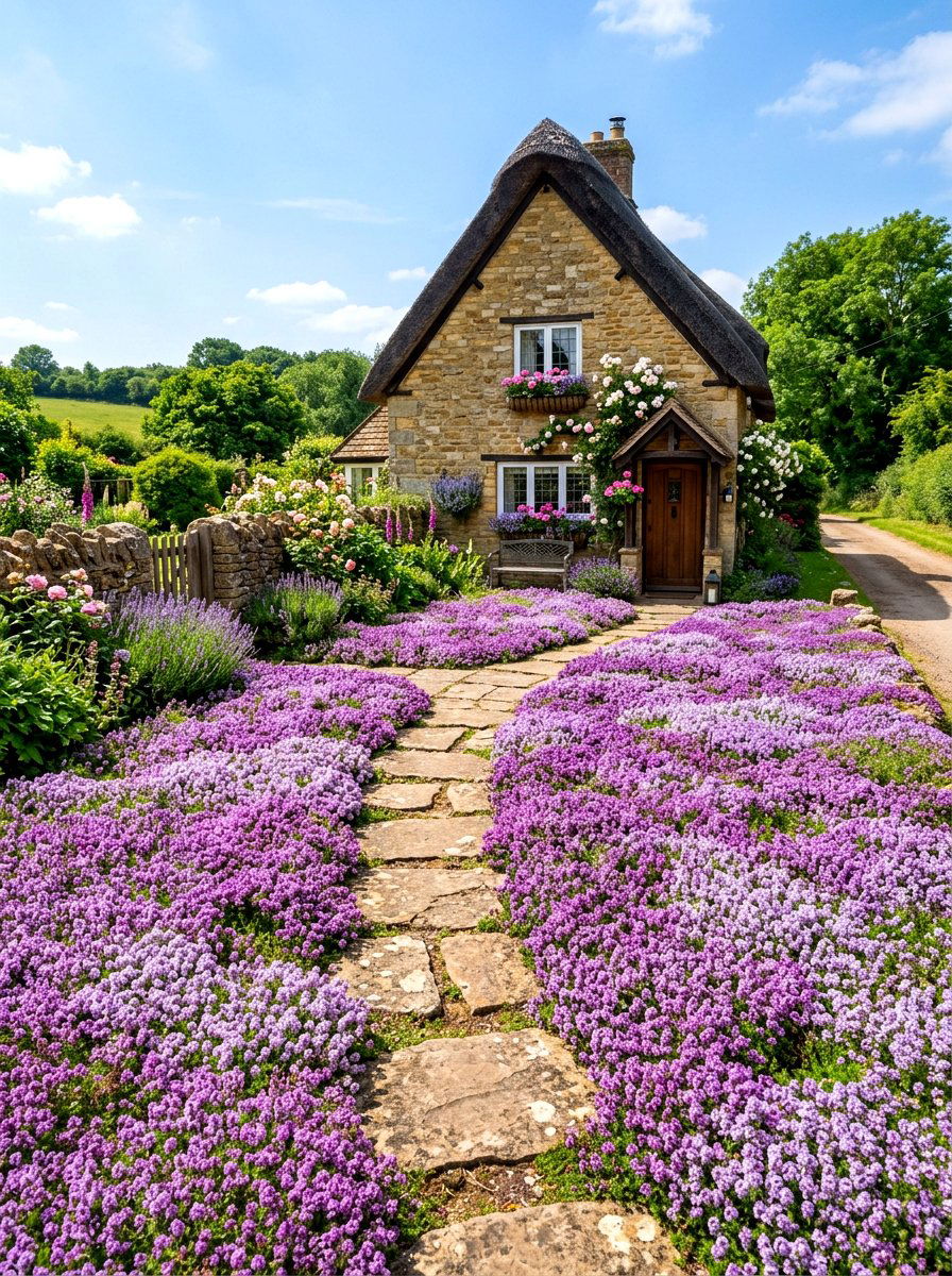 Creeping Thyme - 30 front lawn alternative ideas