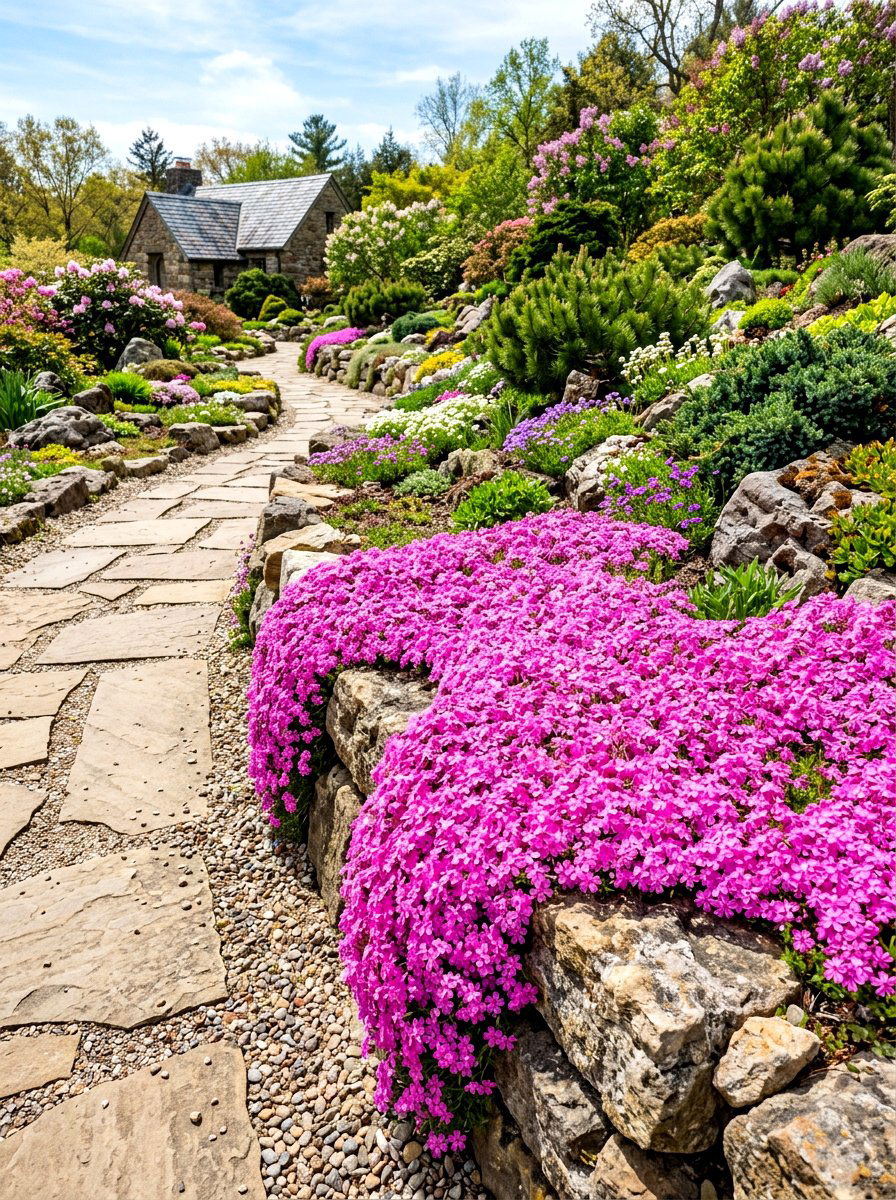 Creeping phlox spring edge - 30 walkway border planting ideas