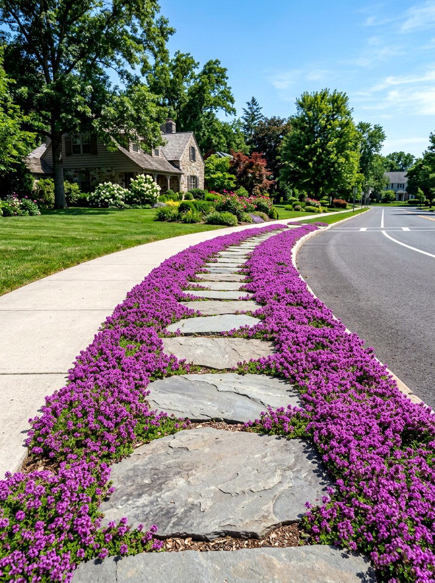 Creeping thyme walkway - 30 curb strip planting ideas