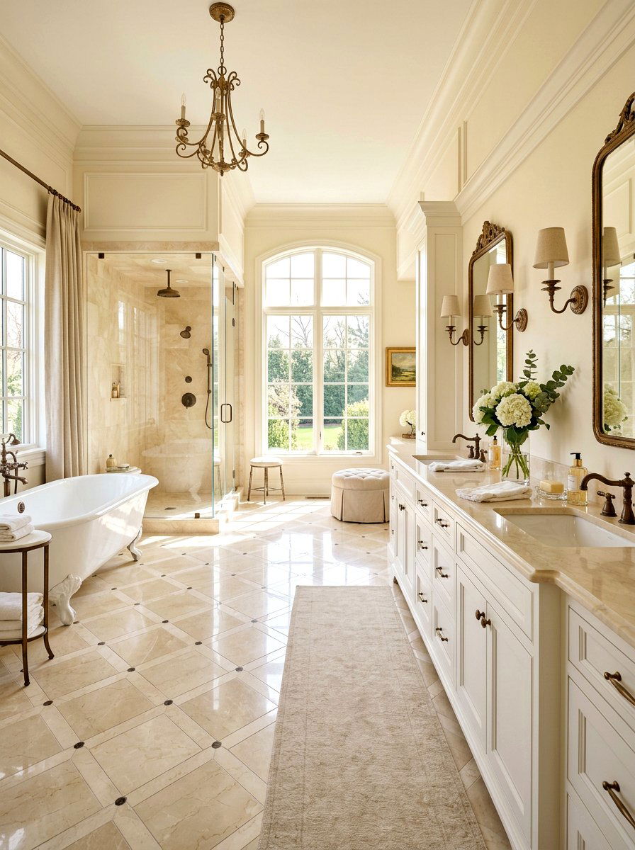 Crema Marfil Diamond Pattern Floor - 30 marble mosaic bathroom ideas