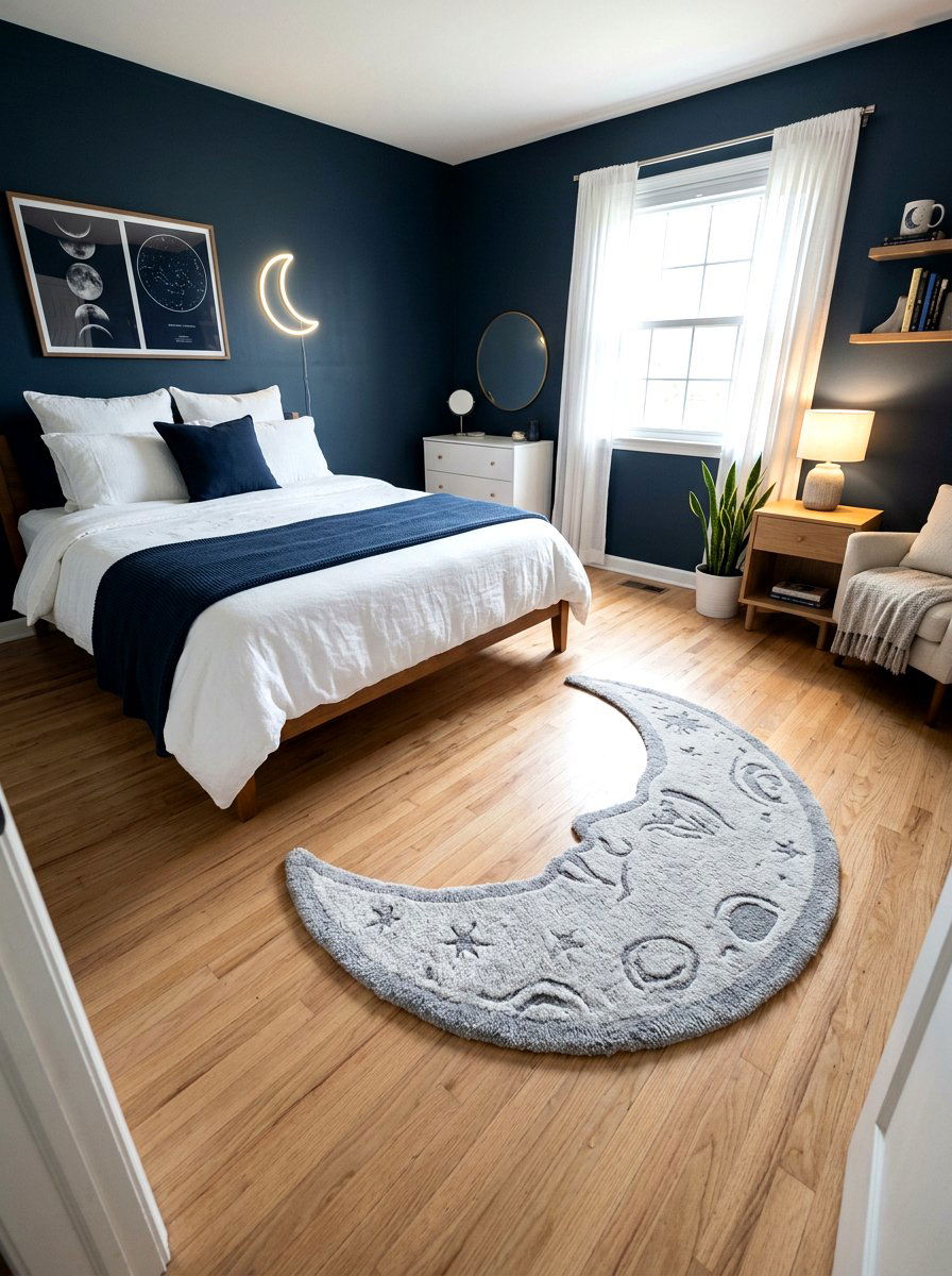 Crescent Moon Shape Rug - 30 extra celestial bedroom ideas