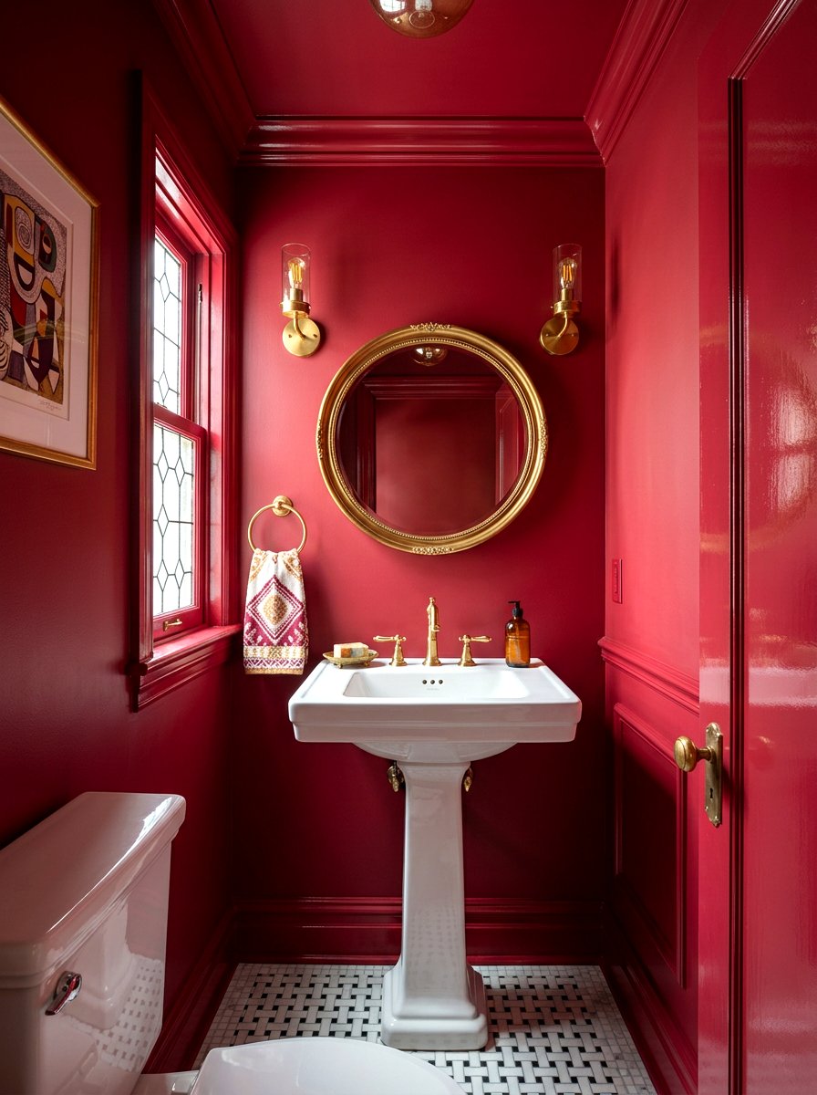 Crimson Powder Room - 30 fall color drench ideas