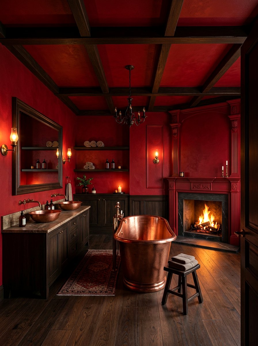 Crimson Red Dramatic Bathroom - 30 bathroom drenching ideas