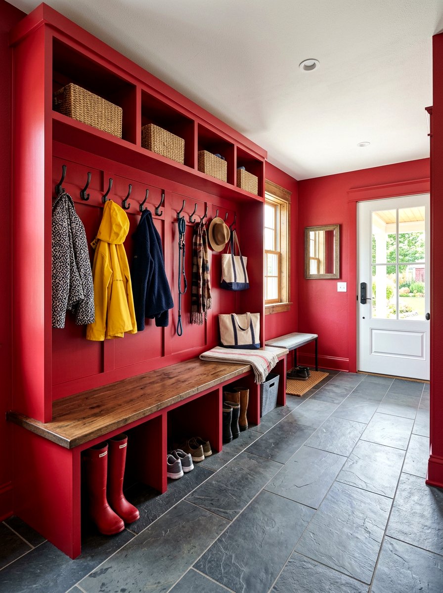 Crimson Red Mudroom - 30 saturated color room ideas