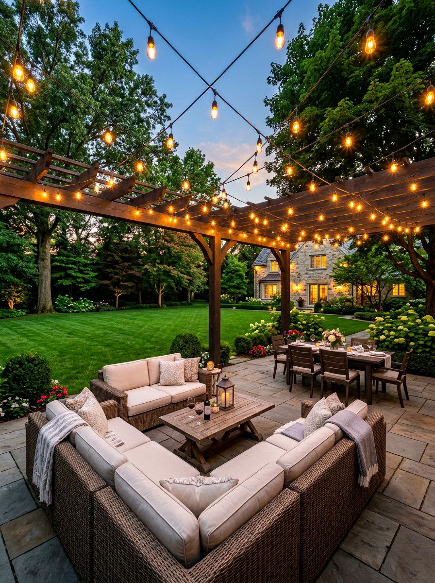 Crisscross Patio String Lights - 30 bistro lights patio ideas